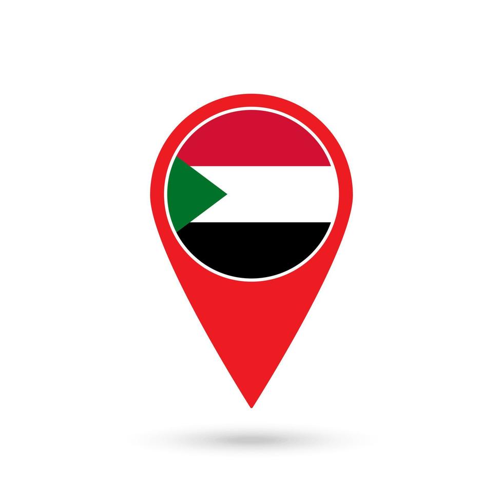 puntatore della mappa con paese sudan. bandiera del sudan. illustrazione vettoriale. vettore