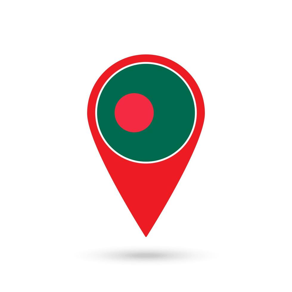 puntatore mappa con paese bangladesh. bandiera del bangladesh. illustrazione vettoriale. vettore