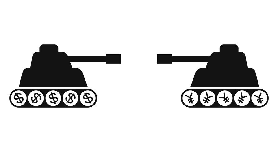 Una siluetta di due carri armati che si affronta vettore
