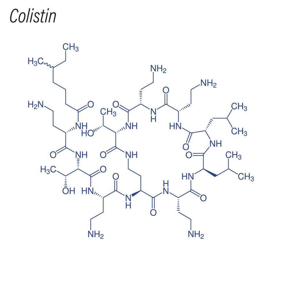 formula scheletrica vettoriale della colistina. molecola chimica del farmaco.
