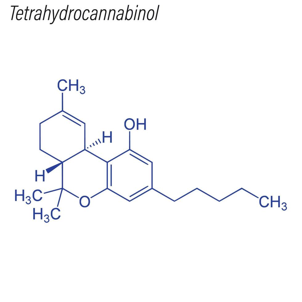 formula scheletrica vettoriale del tetraidrocannabinolo. farmaco chimico m