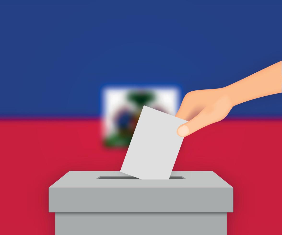 sfondo della bandiera delle elezioni di haiti. urne con modello di bandiera sfocata per il tuo design vettore