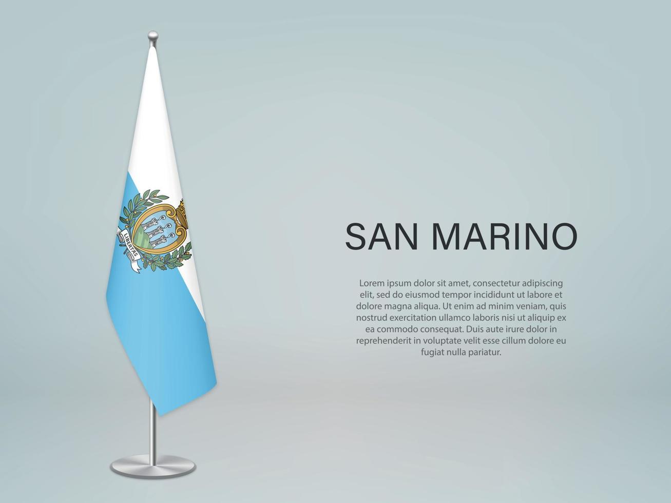 bandiera san marino appesa su supporto. modello per banner di conferenza vettore