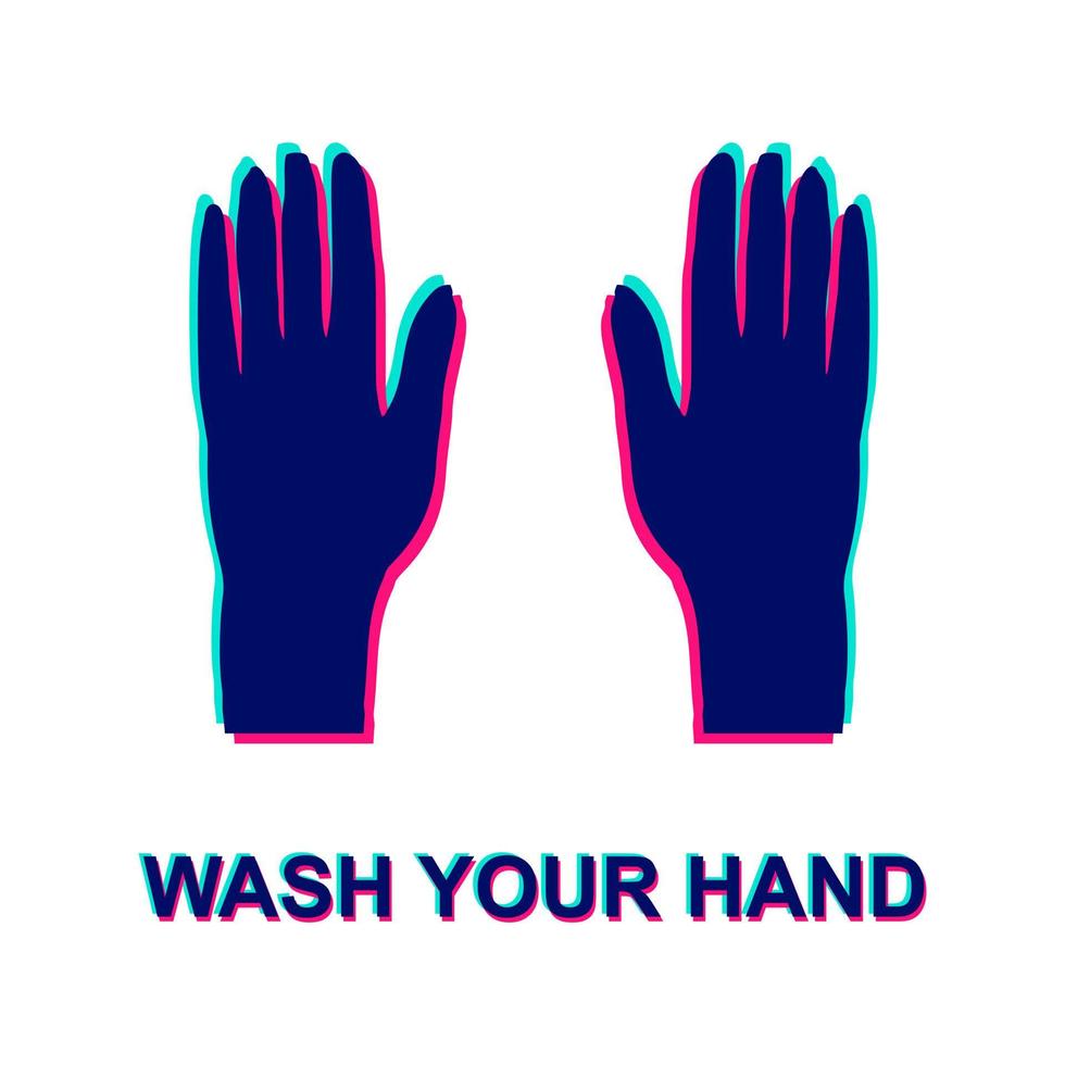 lavati la mano 3d colore aberrazione cromatica. illustrazione vettoriale in stile retrò