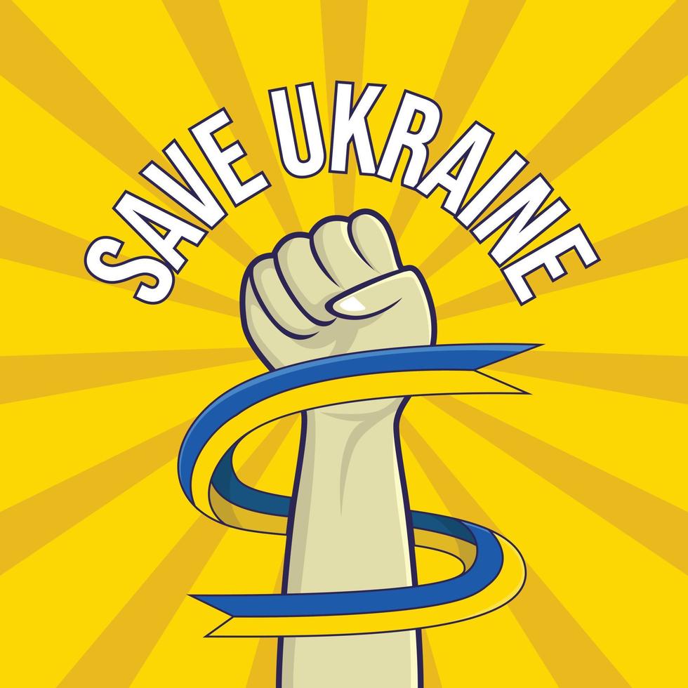 salva il poster dell'ucraina con il modello di mano e bandiera vettore