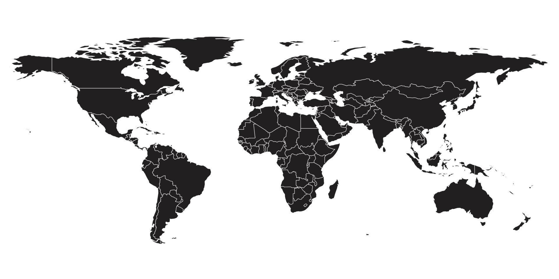 mappa del mondo su sfondo bianco. modello di mappa del mondo con continenti, nord e sud america, europa e asia, africa e australia vettore