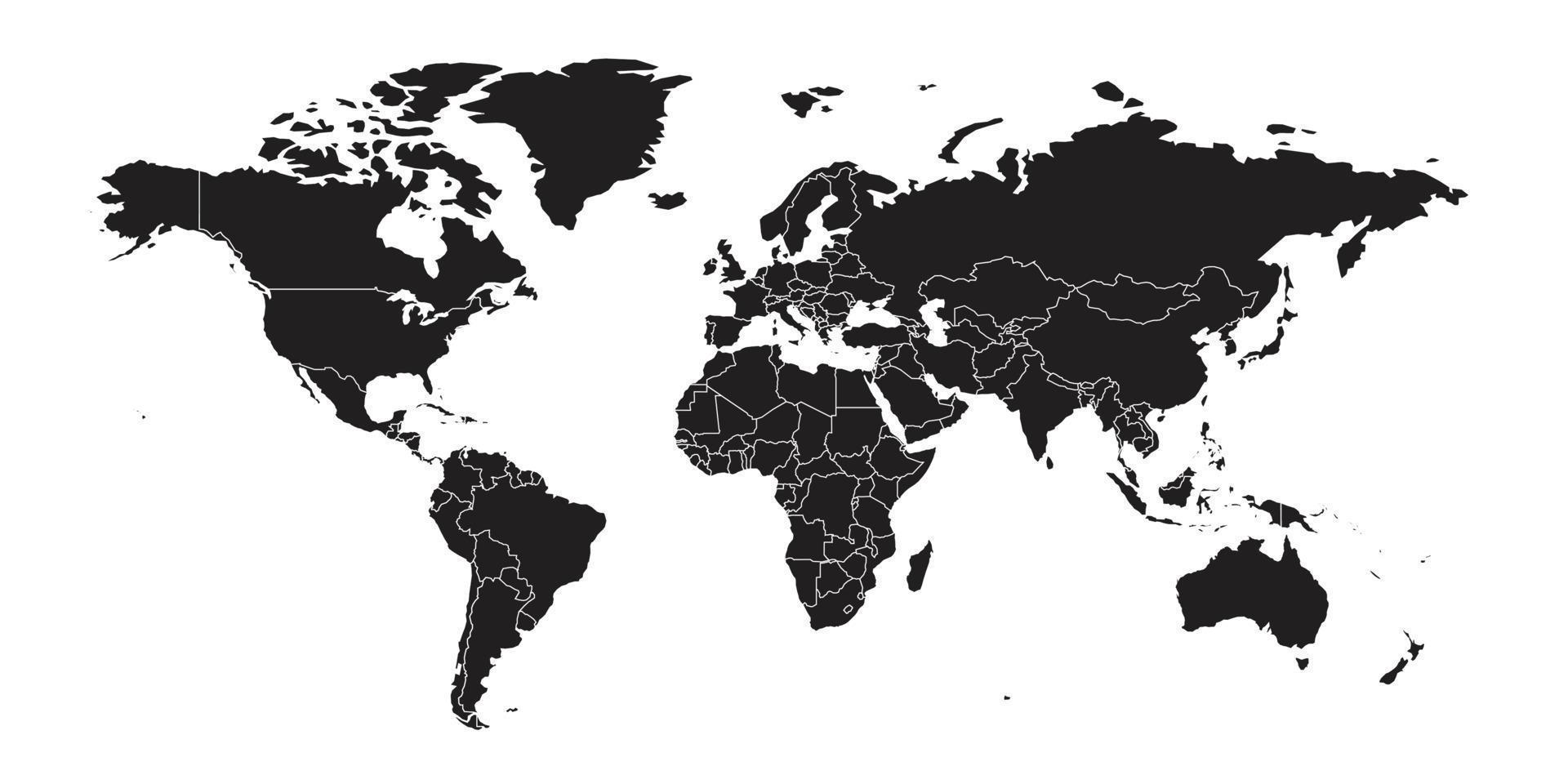 mappa del mondo su sfondo bianco. modello di mappa del mondo con continenti, nord e sud america, europa e asia, africa e australia vettore