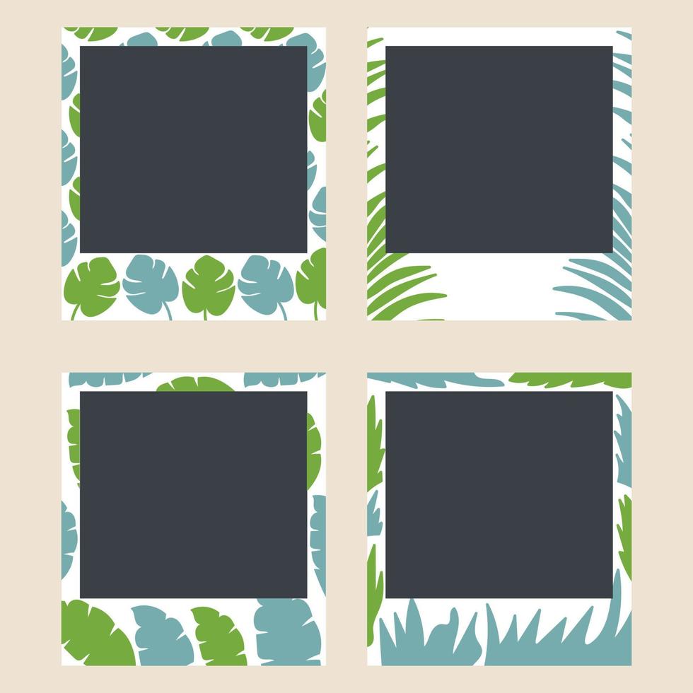 cornici di piante tropicali per istantanee. cornici per foto con foglie esotiche. set di modelli di carte fotografiche per foto. minimalismo vettore