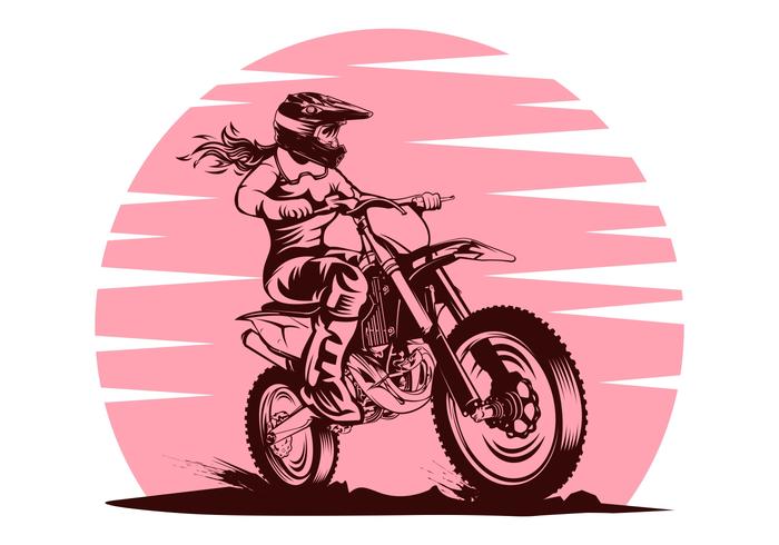 Illustrazione femminile di disegno di vettore di motocross