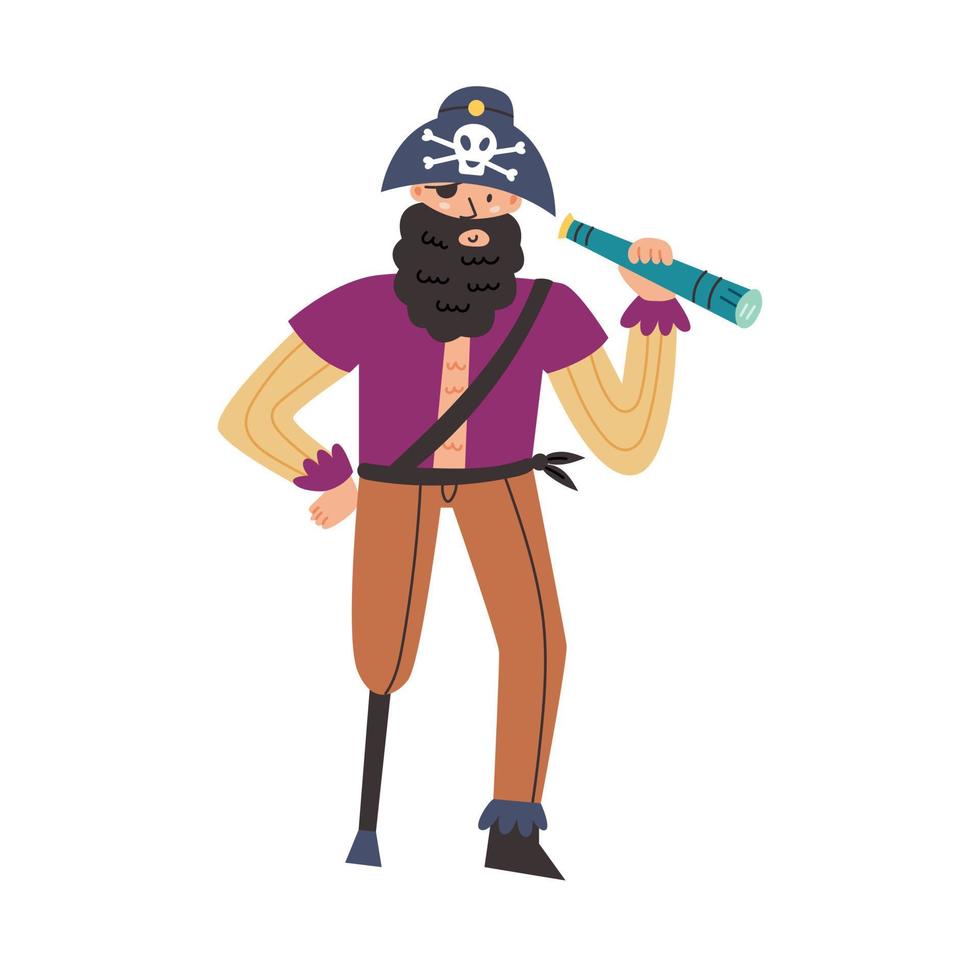 monoculare pirata con gamba in legno vettore
