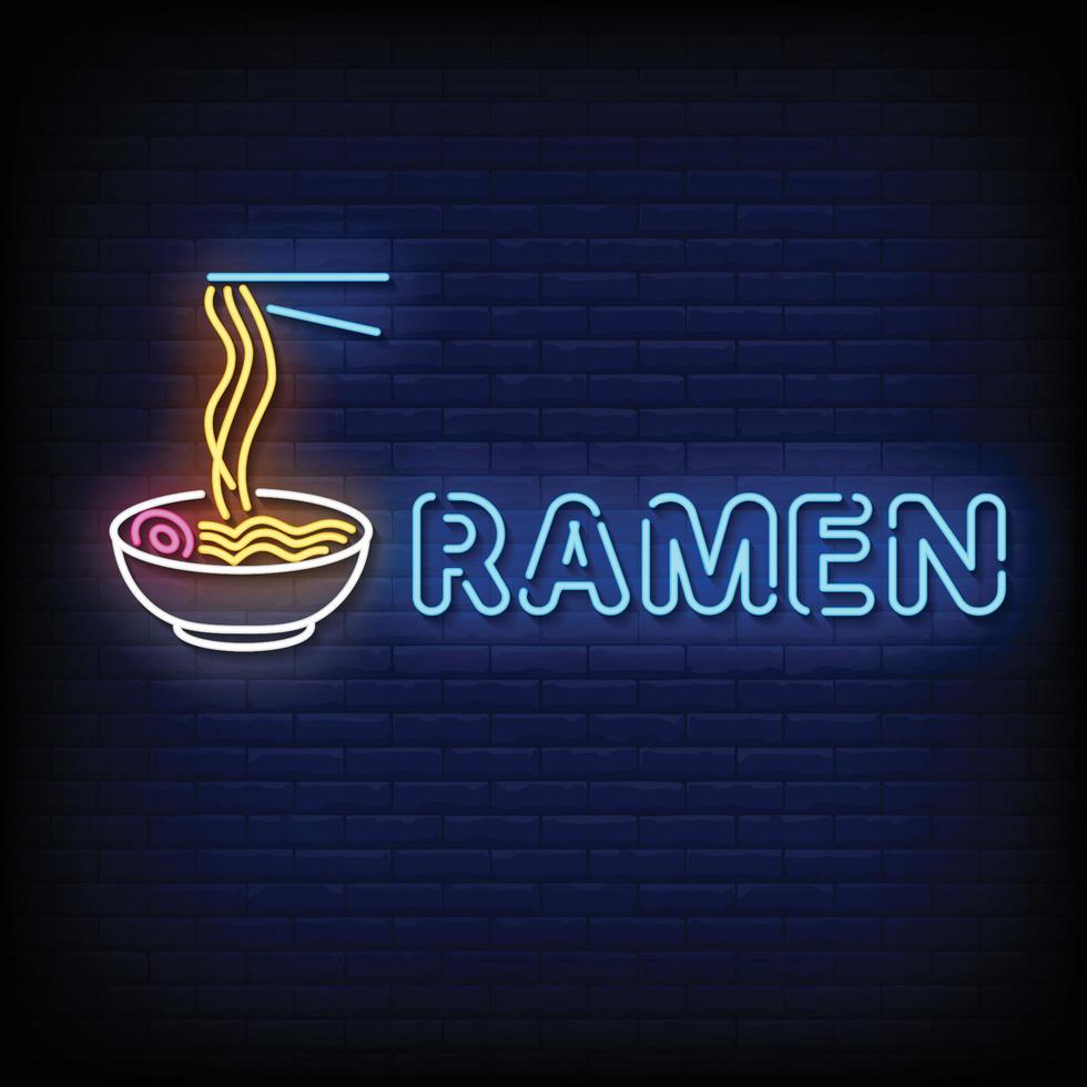 vettore di testo in stile insegne al neon ramen