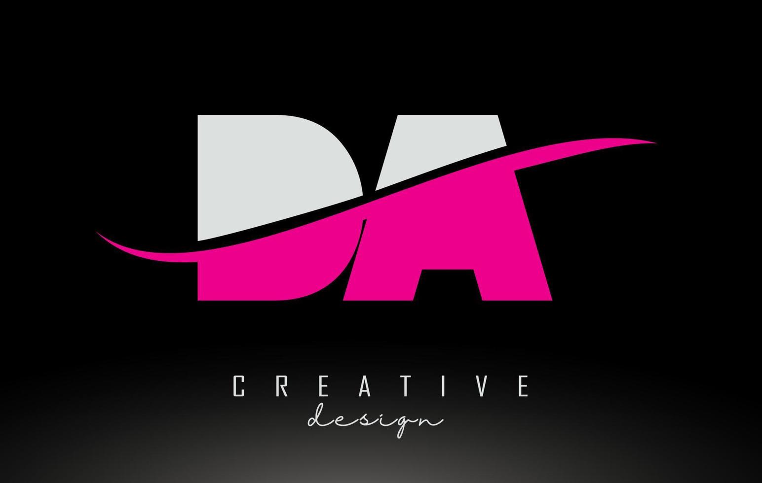 da da logo lettera bianca e rosa con swoosh. vettore