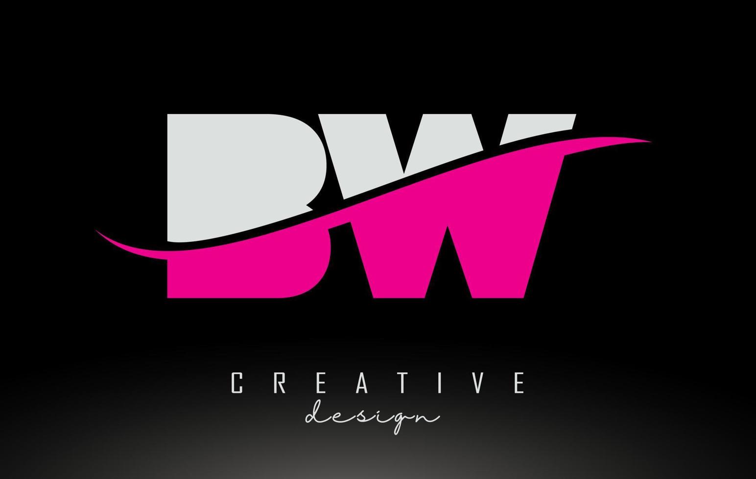 bw bw bianco e rosa giallo lettera logo con swoosh. vettore