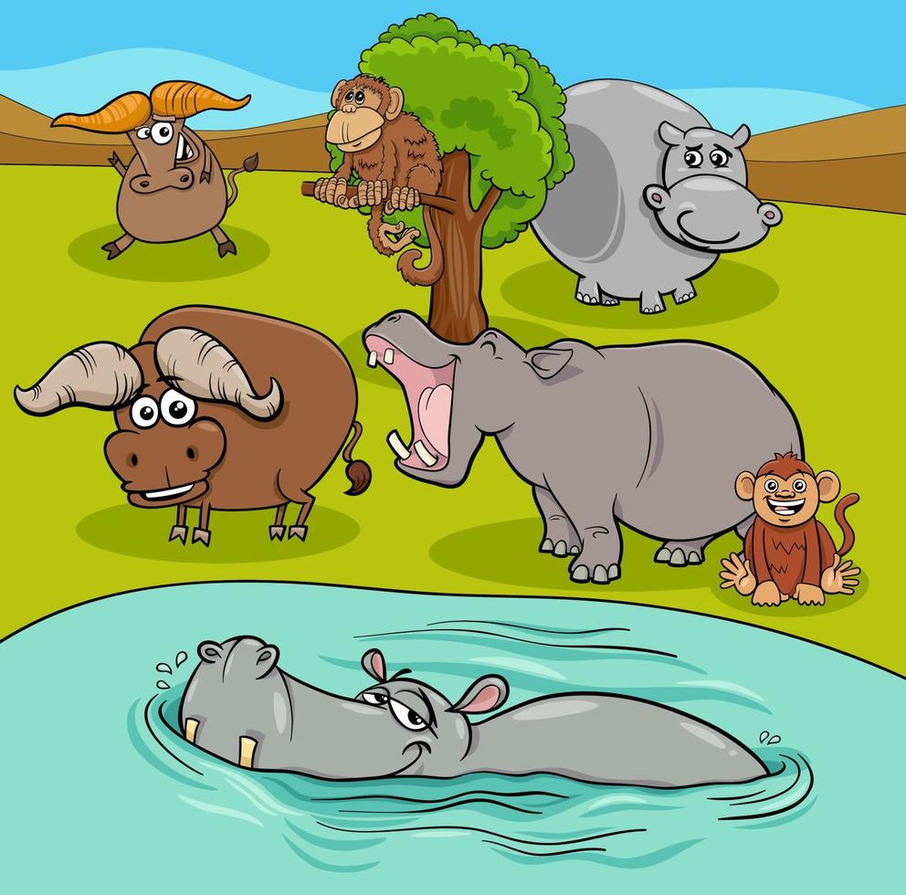 gruppo di personaggi comici degli animali selvatici africani dei cartoni animati vettore