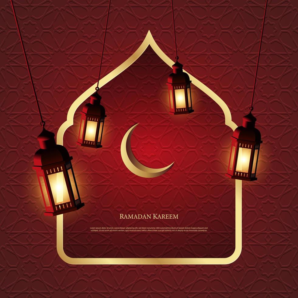 grafica vettoriale di ramadan kareem con lanterna e motivo ornamentale islamico. adatto per biglietti di auguri, sfondi e altro.