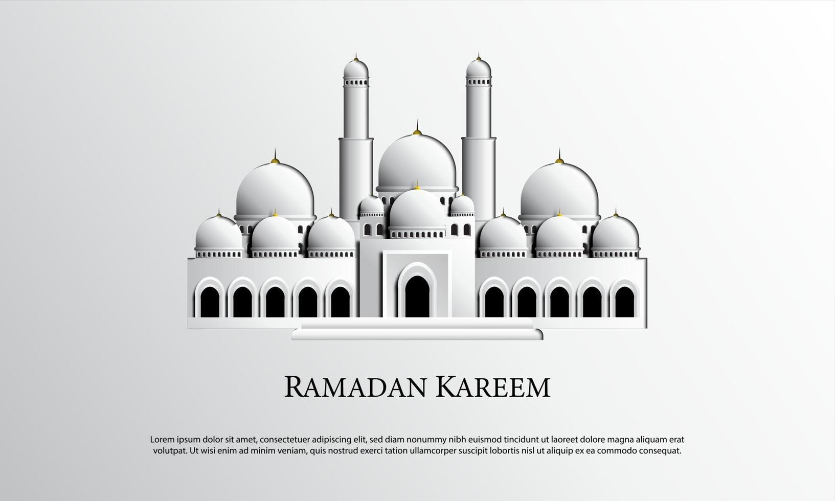 grafica vettoriale del ramadan kareem con moschea bianca. adatto per biglietti di auguri, sfondi e altro.