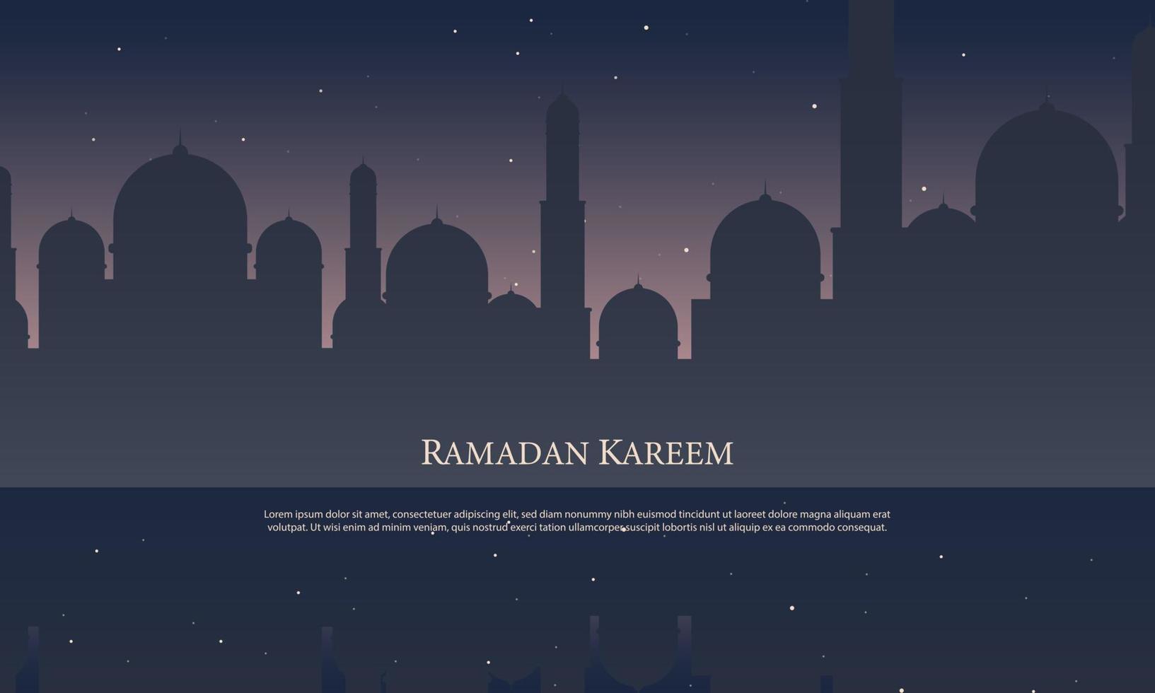 grafica vettoriale del ramadan kareem con silhouette della città islamica. adatto per biglietti di auguri, sfondi e altri sfondi ramadan.