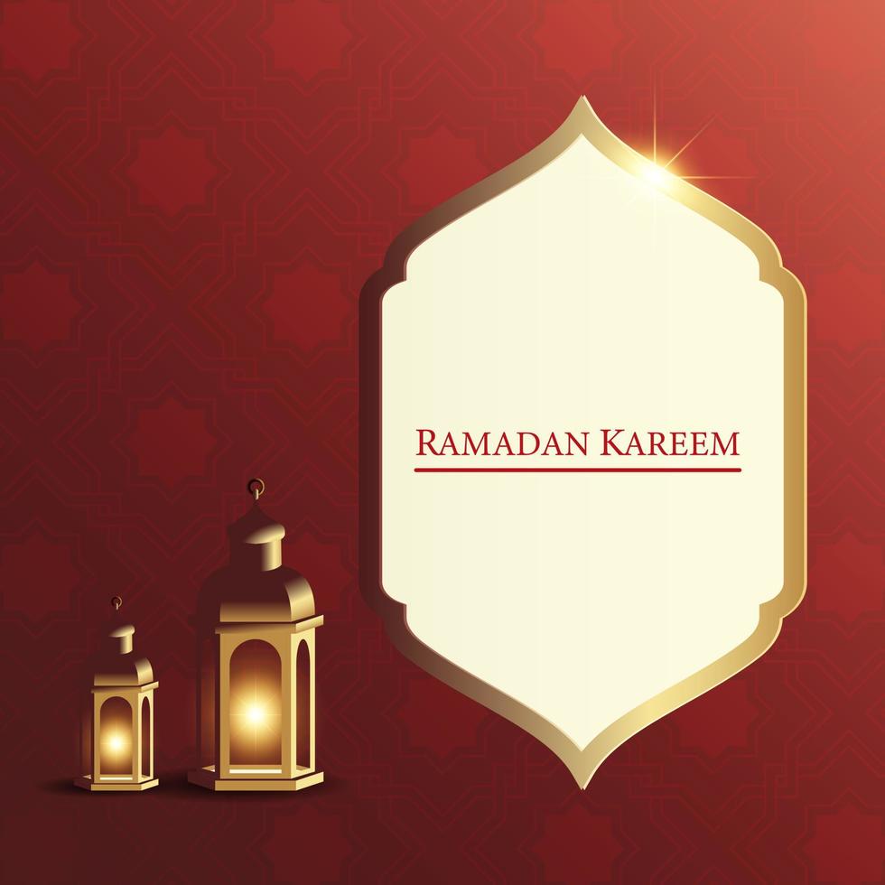 grafica vettoriale del ramadan kareem con lanterna e motivo ornamentale islamico rosso. adatto per biglietti di auguri, sfondi e altro.