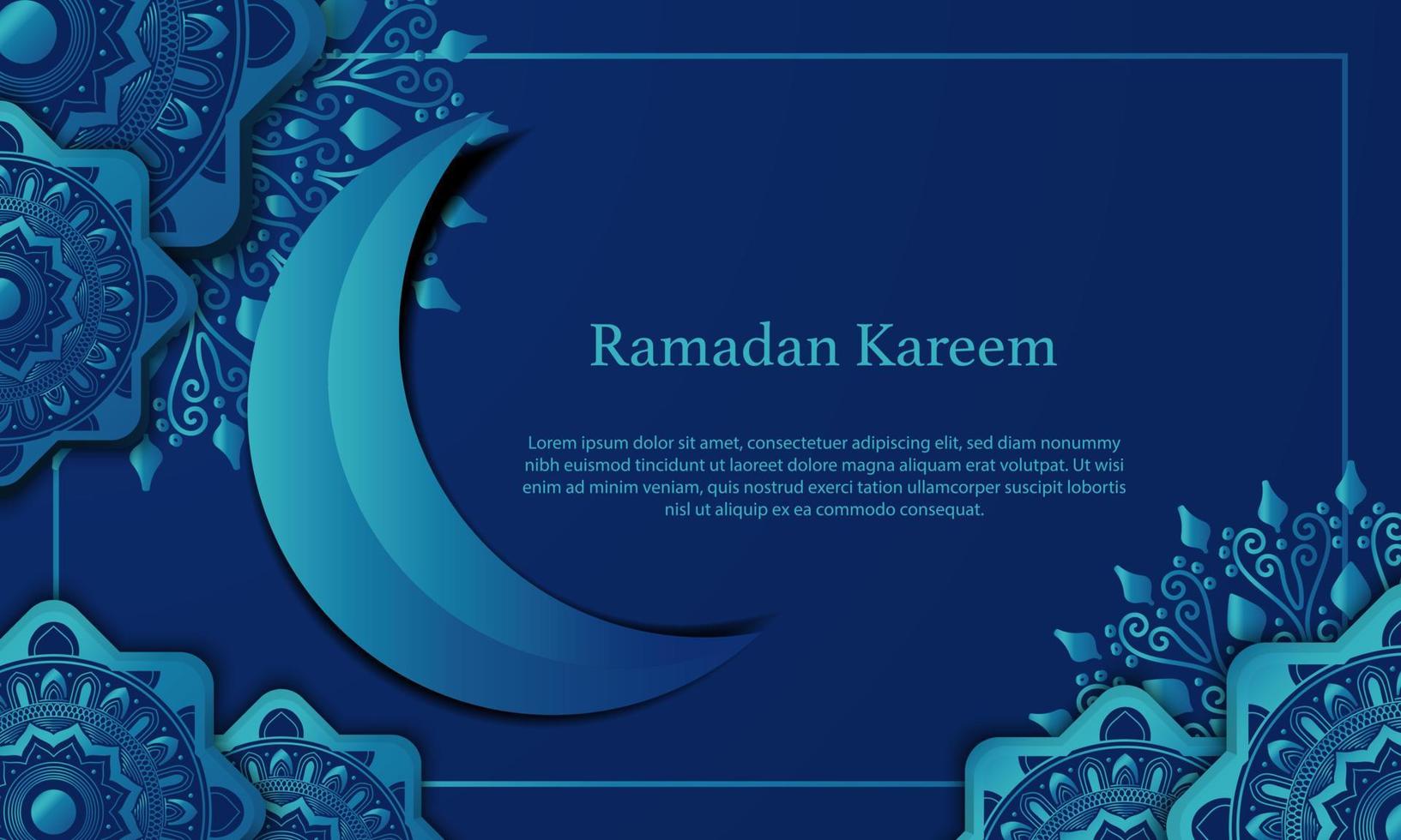 grafica vettoriale del ramadan kareem con sfondo blu luna. adatto per biglietti di auguri, sfondi e altro.