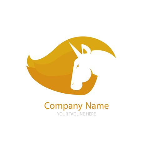 Logo con un unicorno per la tua azienda. Icona Pegasus. Illustrazione al tratto piatto di vettore gradiente.