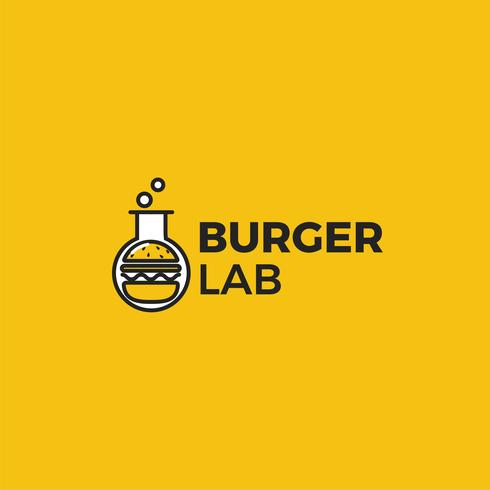 Logo Burger Lab. Laboratorio di cibo delizioso. Logotipo per ristorante o bar. Linea arte illustrazione vettoriale