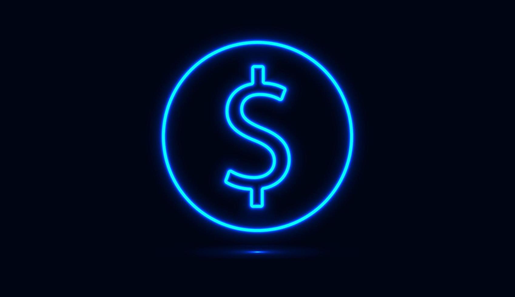 icona del dollaro con cerchio blu neon isolato su sfondo scuro. illustrazione vettoriale