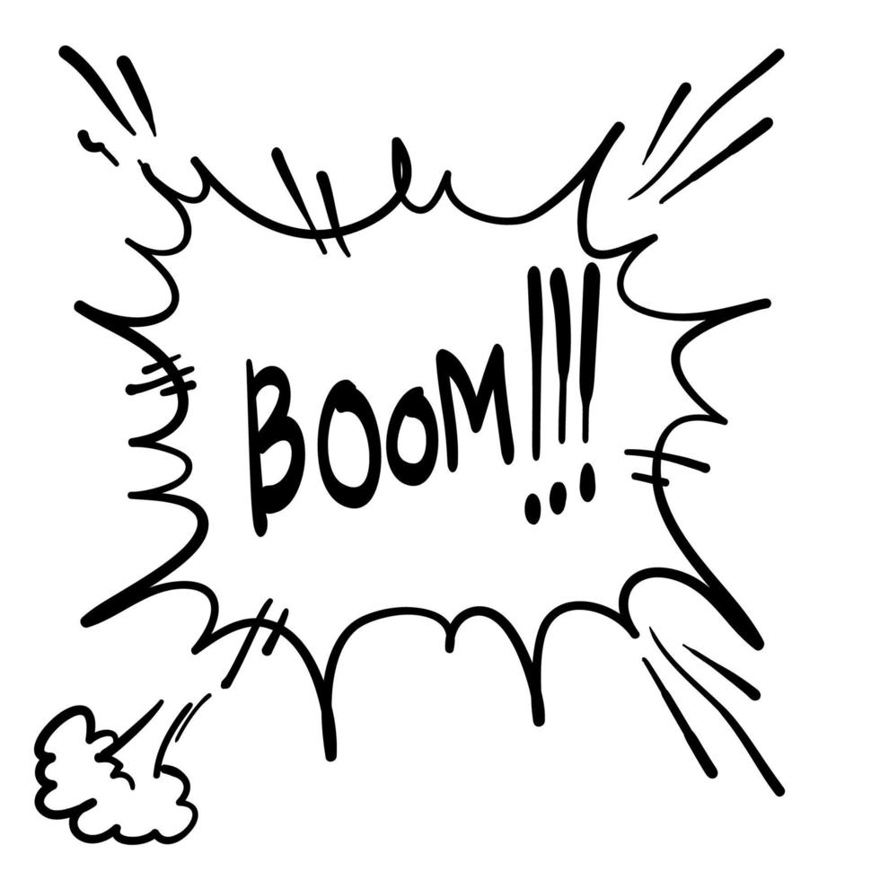 boom bolla discorso mano disegno stile doodle con testo per banner, poster, web vettore