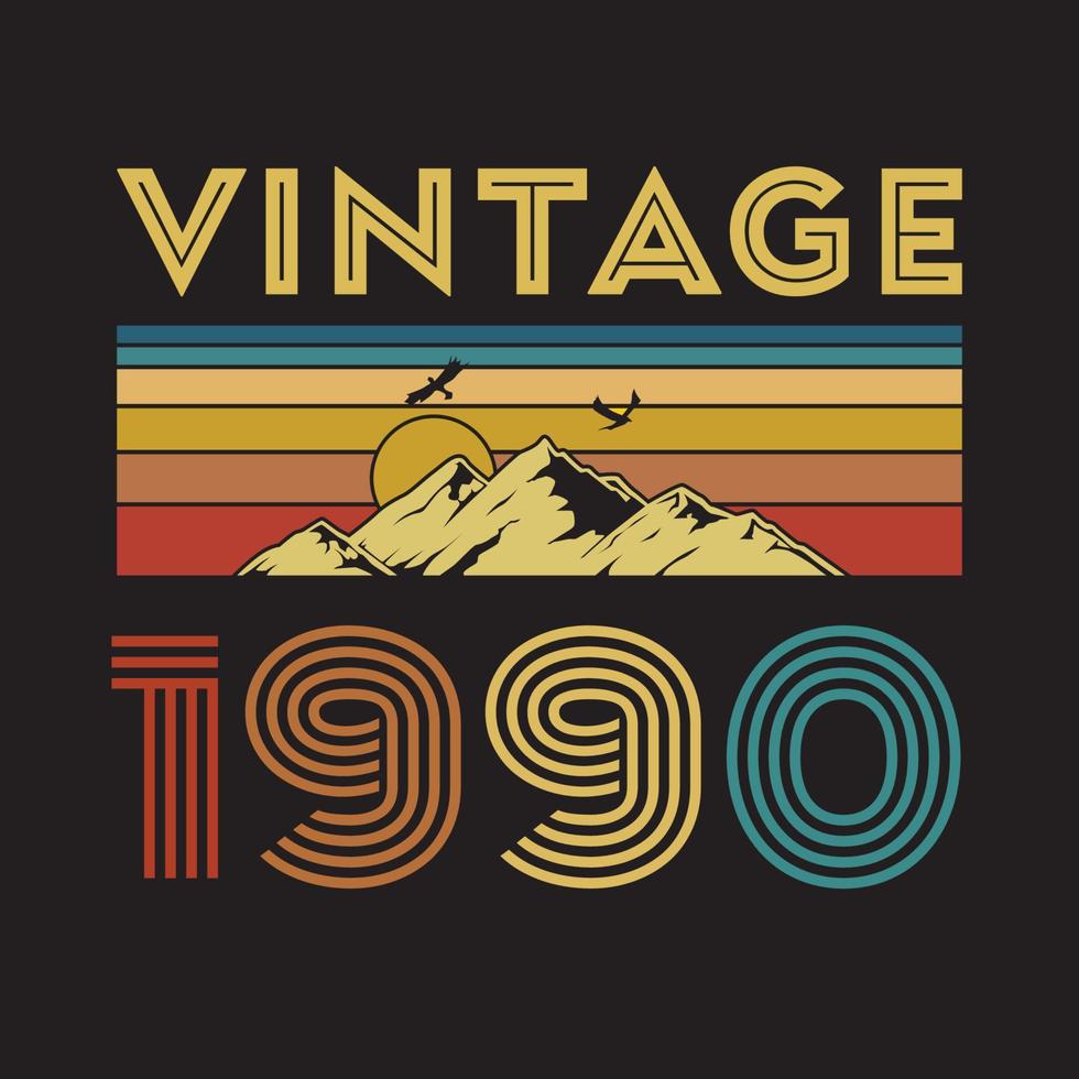 1990 design vintage t-shirt retrò, vettore, sfondo nero vettore