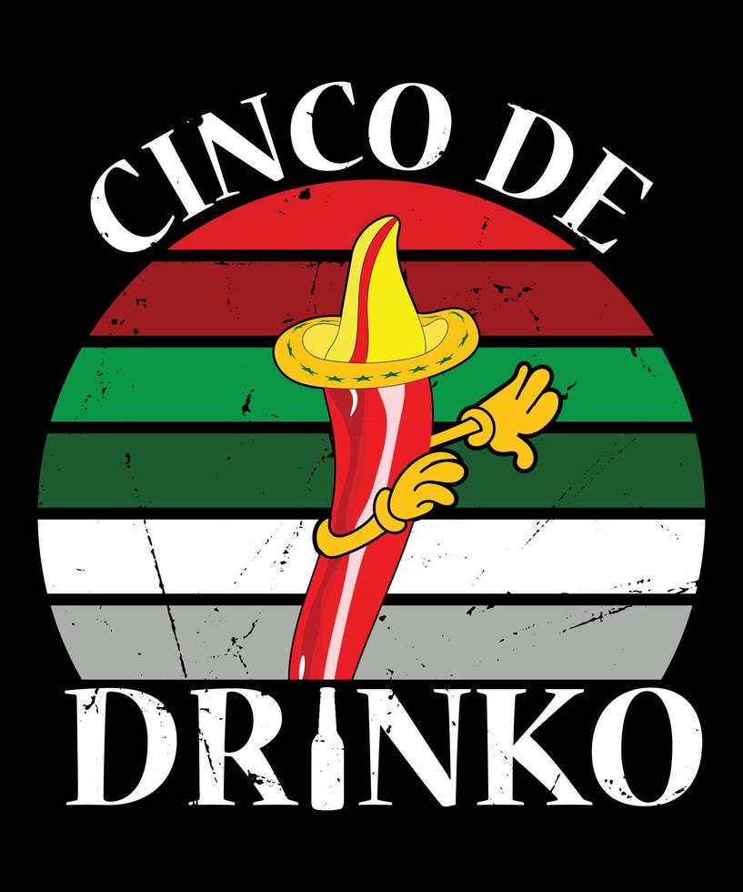 design t-shirt vintage retrò cinco de drinko vettore