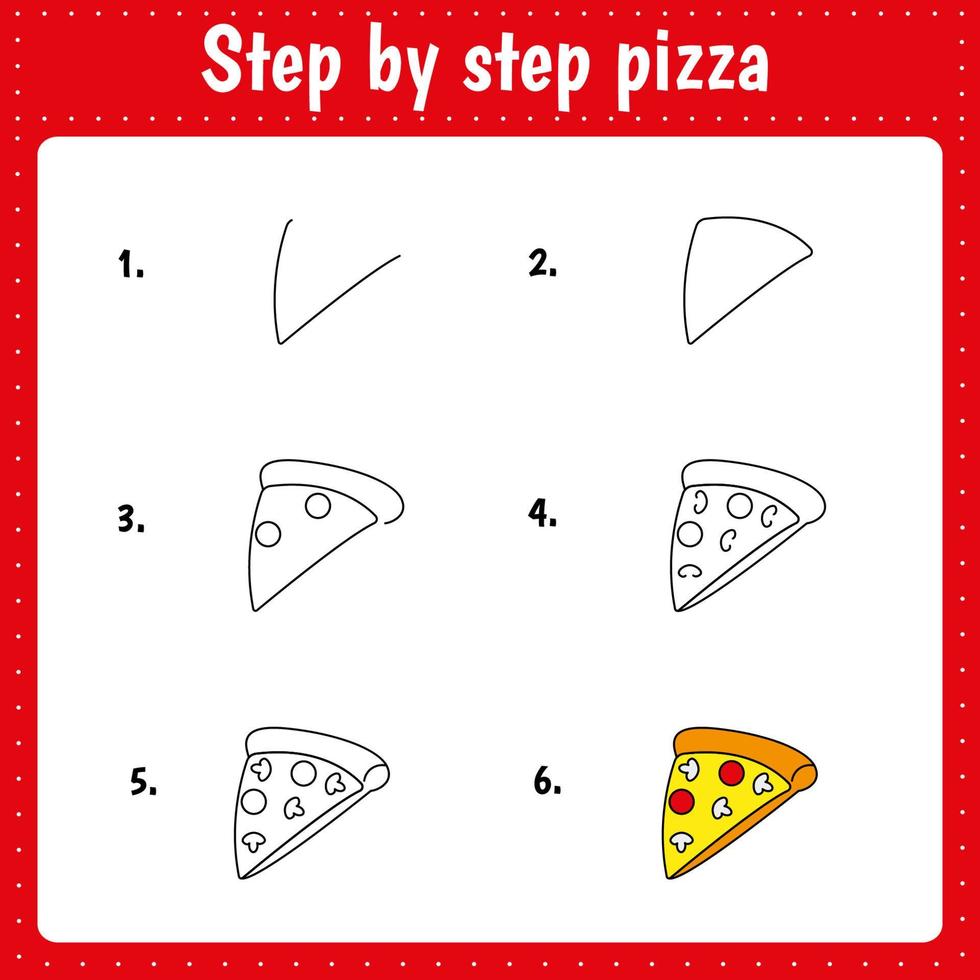 come disegnare la pizza pagina educativa per bambini. vettore