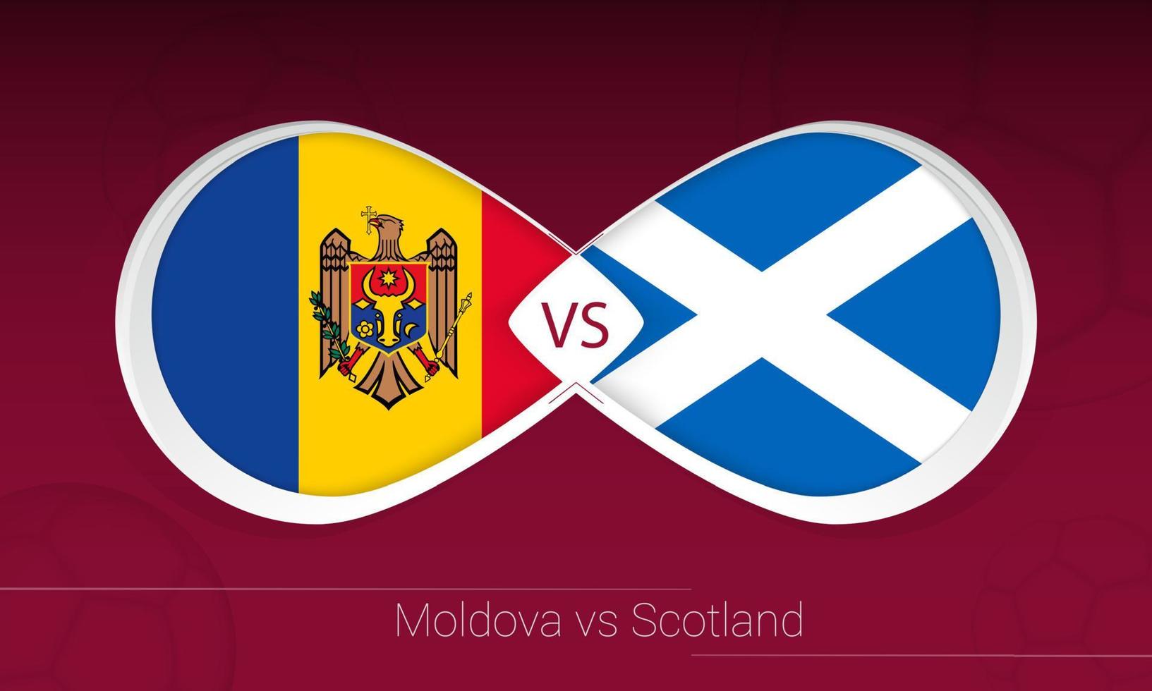 Moldova vs Scozia nella competizione calcistica, gruppo f. contro l'icona sullo sfondo del calcio. vettore