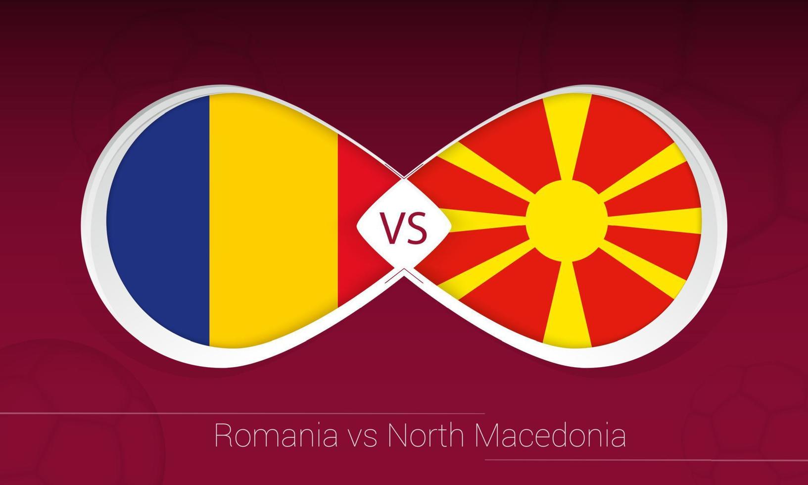 romania vs macedonia del nord nella competizione calcistica, gruppo j. contro l'icona sullo sfondo del calcio. vettore