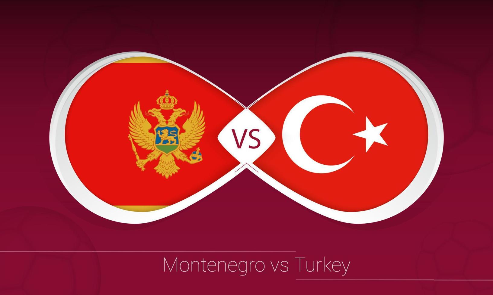 montenegro vs turchia nella competizione calcistica, girone g. contro l'icona sullo sfondo del calcio. vettore