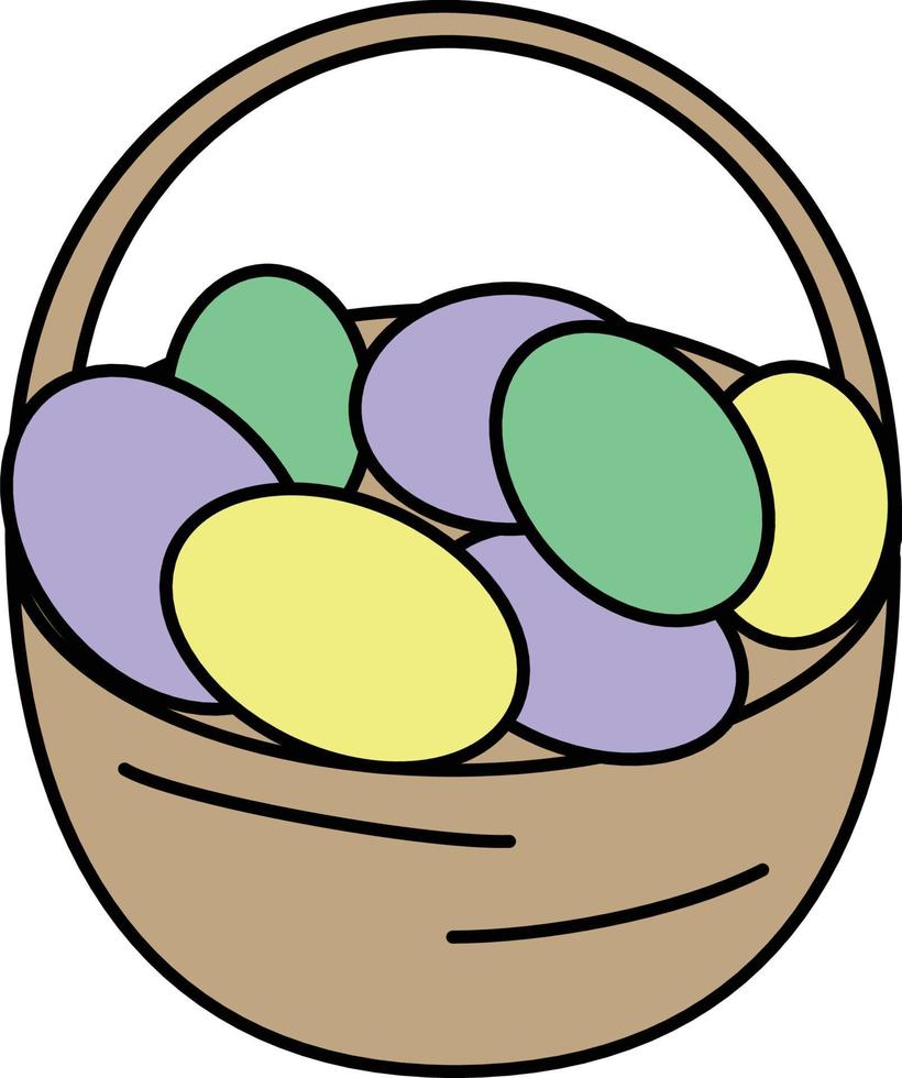 cestino con uova di Pasqua colorate. illustrazione vettoriale del bambino