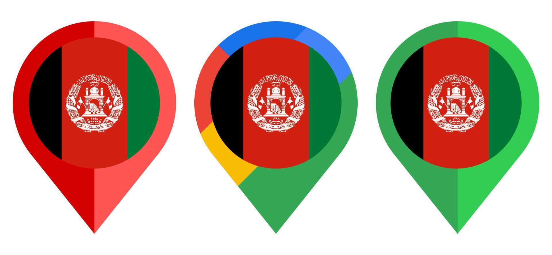 icona dell'indicatore di mappa piatta con bandiera dell'Afghanistan isolata su sfondo bianco vettore