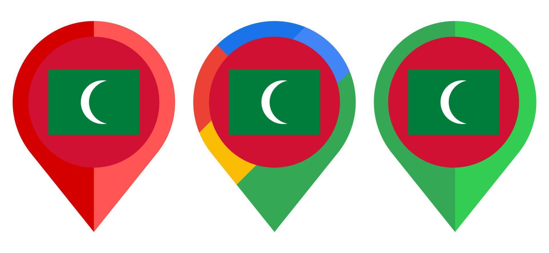 icona dell'indicatore di mappa piatta con bandiera delle maldive isolata su sfondo bianco vettore