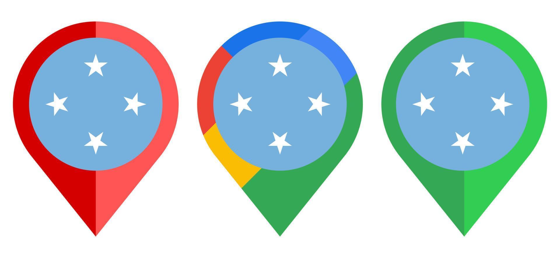 icona dell'indicatore di mappa piatta con bandiera della micronesia isolata su sfondo bianco vettore