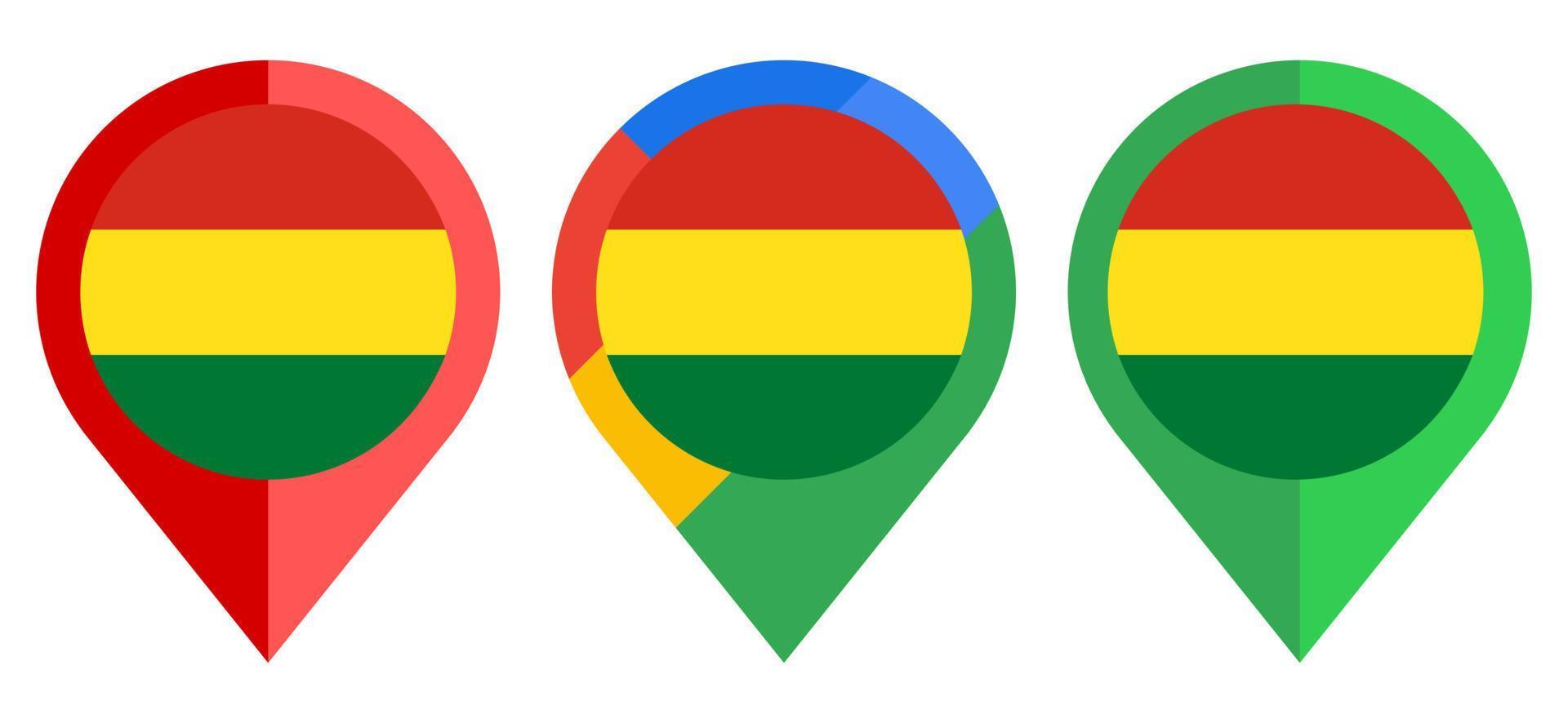 icona dell'indicatore di mappa piatta con bandiera bolivia isolata su sfondo bianco vettore