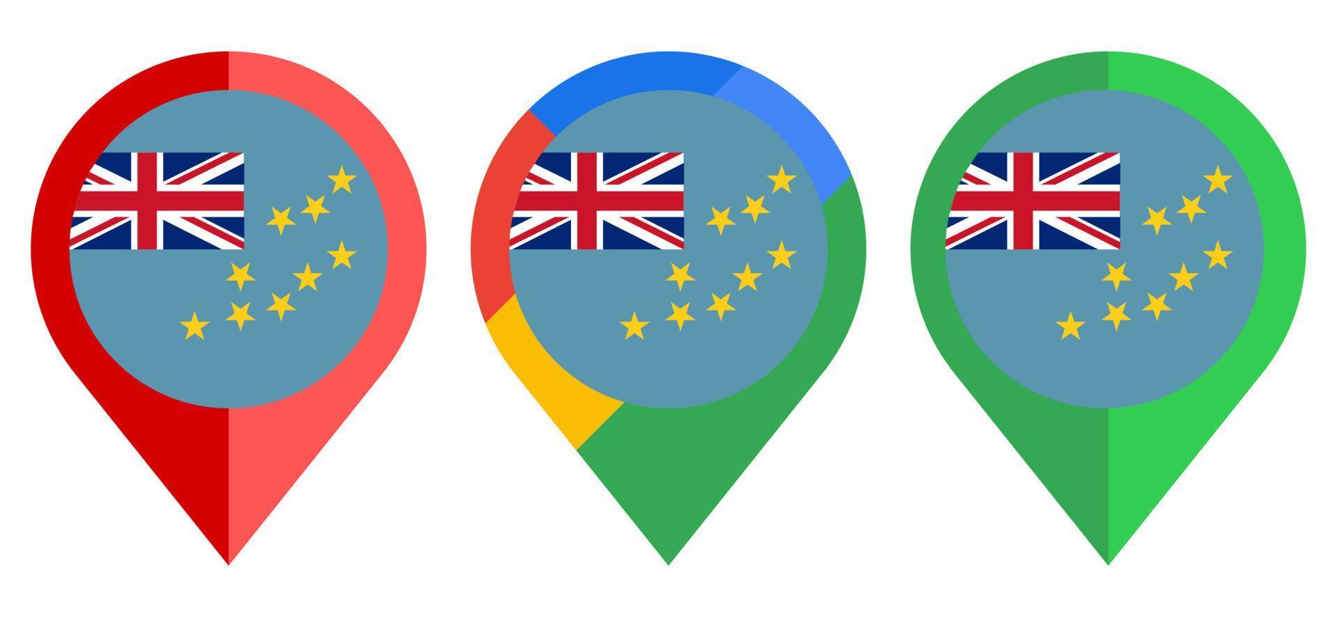icona dell'indicatore di mappa piatta con bandiera tuvalu isolata su sfondo bianco vettore