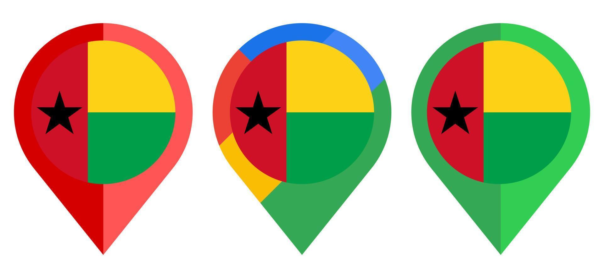 icona dell'indicatore di mappa piatta con bandiera della Guinea Bissau isolata su sfondo bianco vettore
