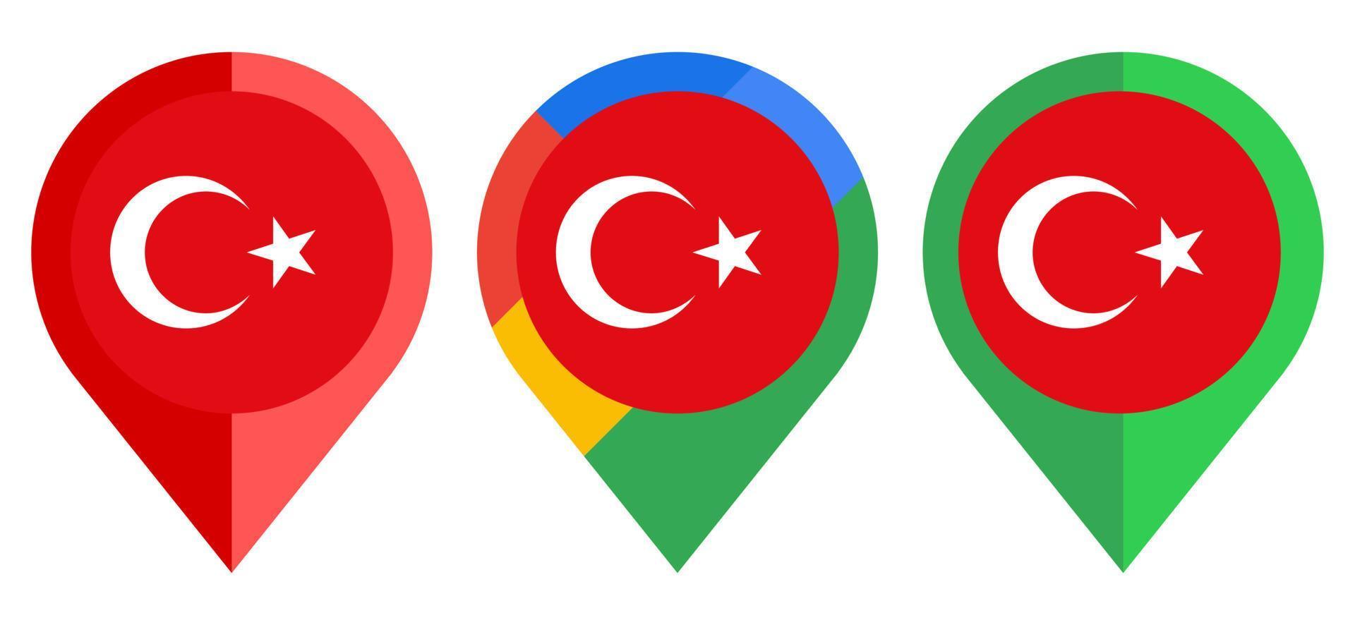 icona dell'indicatore di mappa piatta con bandiera turca isolata su sfondo bianco vettore