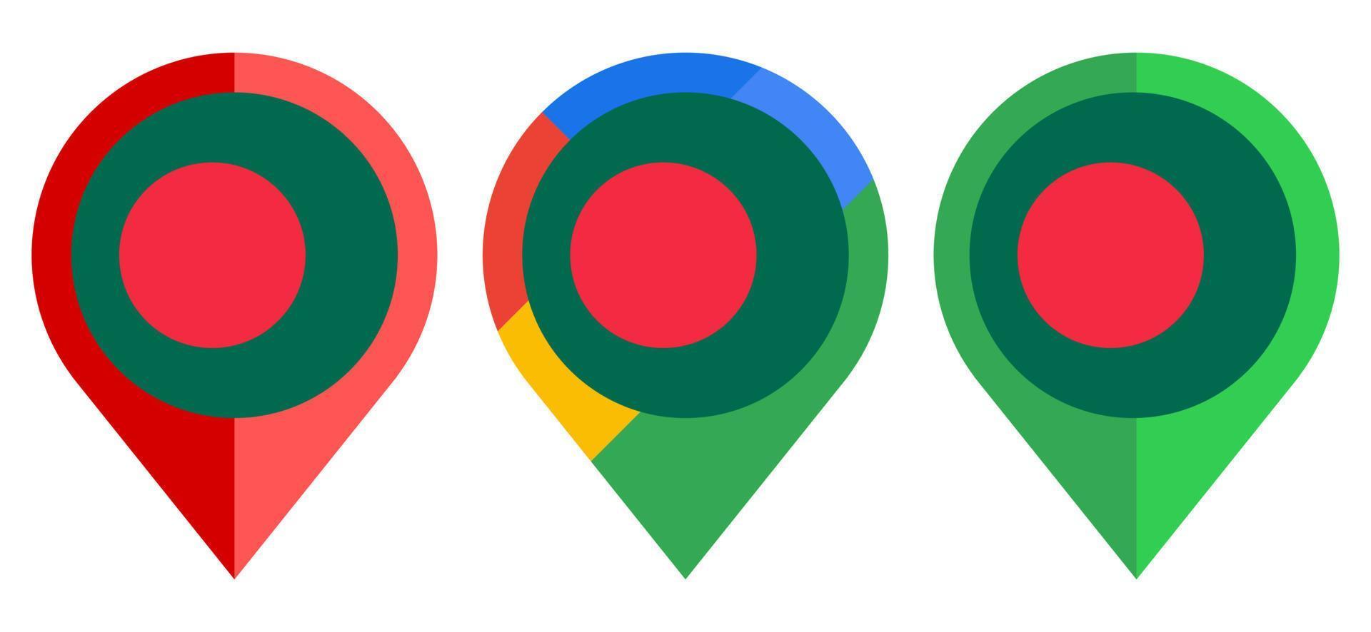 icona dell'indicatore di mappa piatta con bandiera del Bangladesh isolata su sfondo bianco vettore