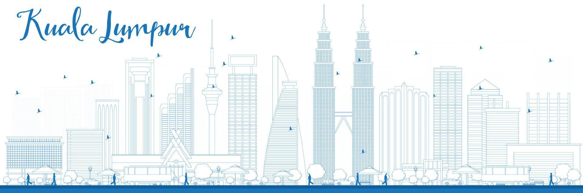 delineare lo skyline di kuala lumpur con edifici blu. vettore