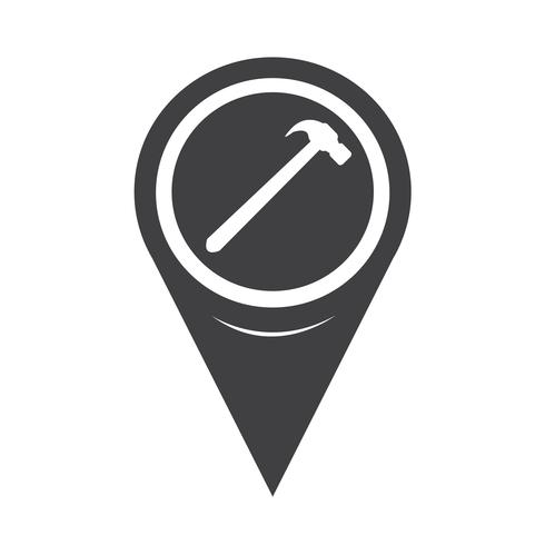 Icona del martello puntatore della mappa vettore