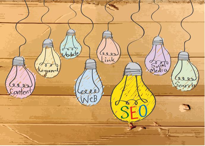 Seo Idea SEO Search Engine Optimization sull&#39;illustrazione di struttura del cartone vettore