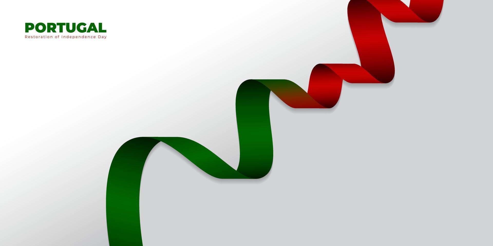 sventolando il design della bandiera del nastro del Portogallo con sfondo bianco. progettazione del modello del giorno dell'indipendenza del restauro del portogallo. vettore