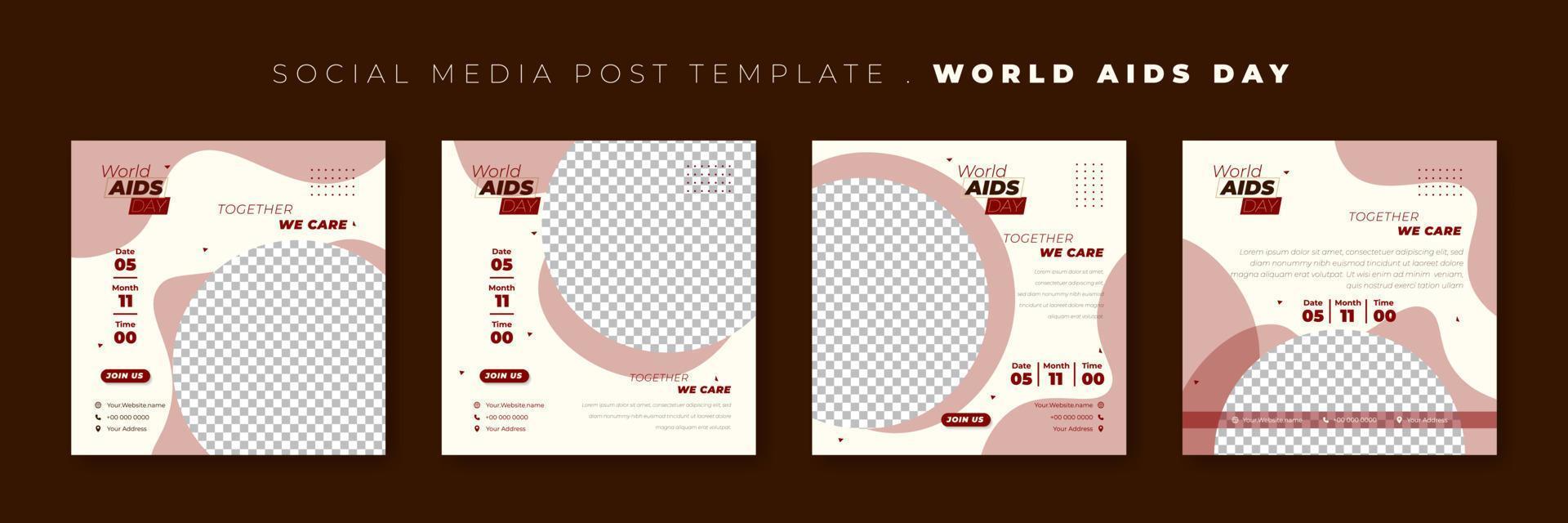 set di modelli di post sui social media. progettazione del modello di giornata mondiale contro l'aids. vettore