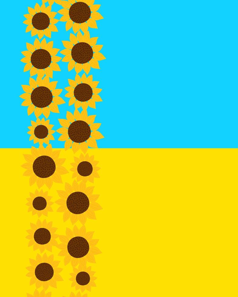ucraina simbolico confine verticale del girasole con la tradizionale bandiera ucraina colori sfondo blu e giallo, simbolo di cielo sereno e campi di grano o girasole maturi, supporto durante il duro periodo della guerra vettore