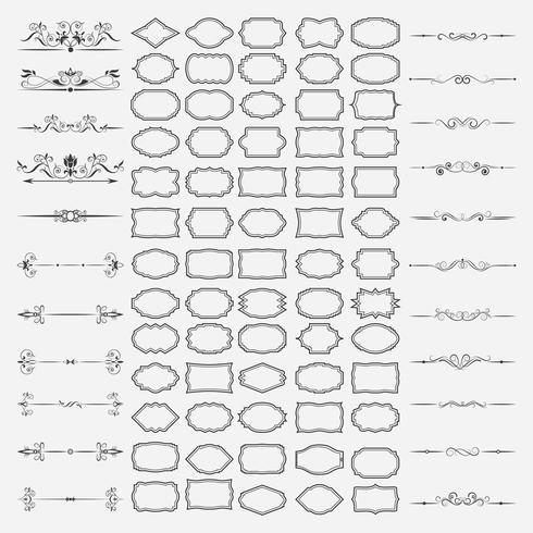 Un ampio set di cornici e divisori in colore marrone. vettore