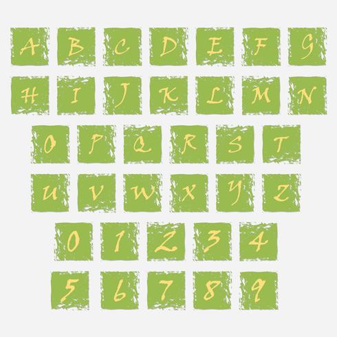 Icone di lerciume con le lettere dell&#39;alfabeto e dei numeri vettore